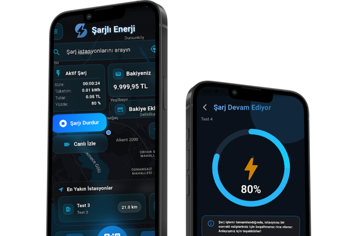 Şarjlı Enerji uygulama ekranları